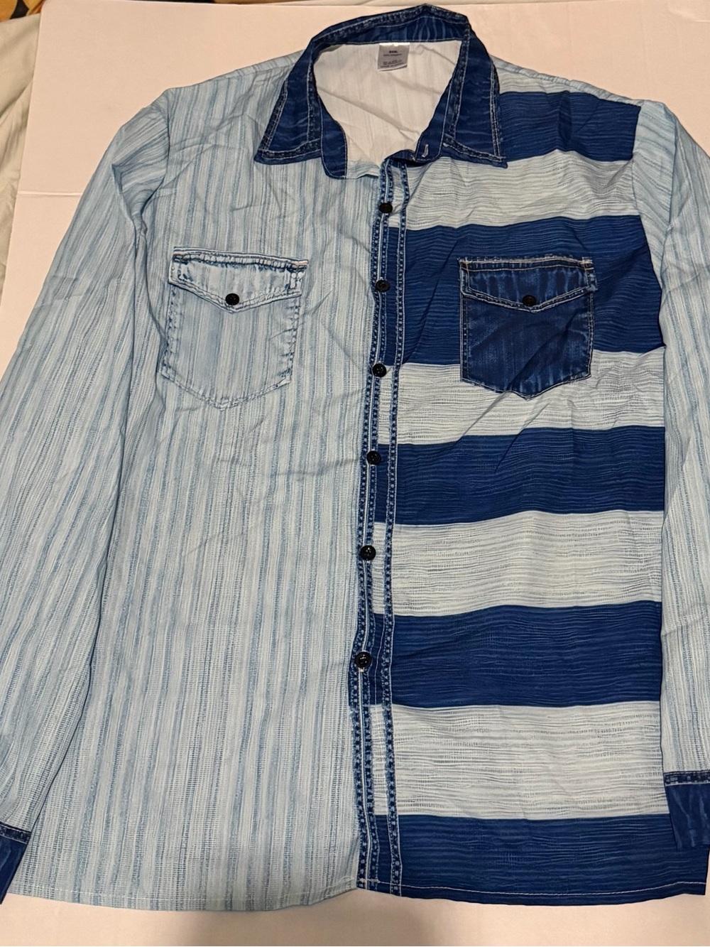 #182 Men's Two-Tone Blue Striped Button-Up Shirt